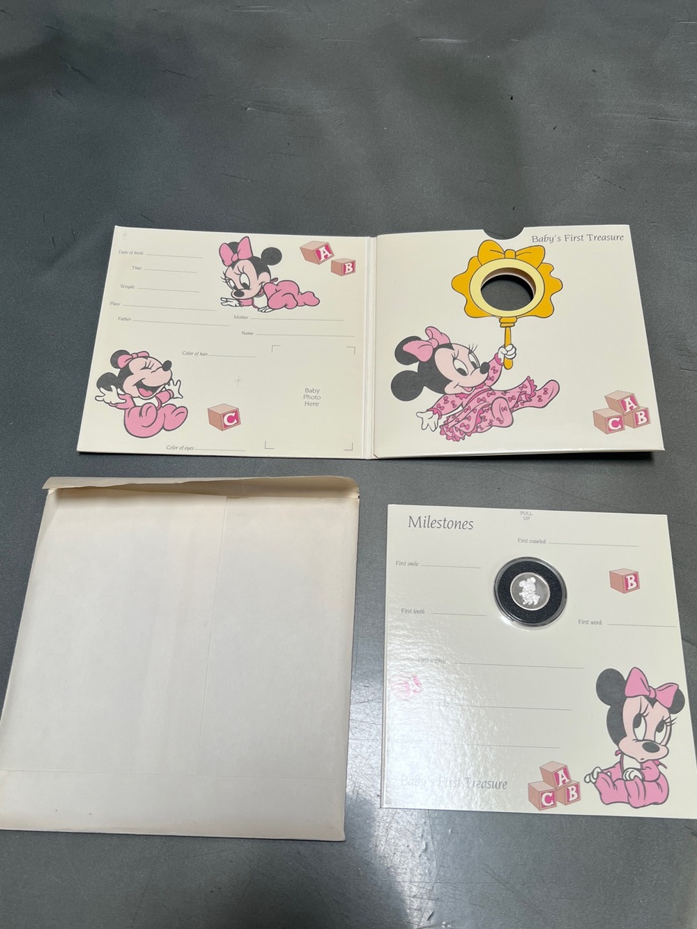 Disney Baby Girl Announcement Card & Silver Coin